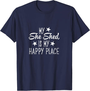 She Shed Happy Place Stars Funny Mothers Gift T-Shirt - T-Shirt | Navy