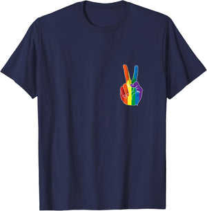 Pride Peace Sign Rainbow T-Shirt - T-Shirt | Navy