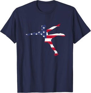 American USA Flag Ice Figure Skating Patriotic Gift Women Kids Men T-Shirt - T-Shirt | Navy