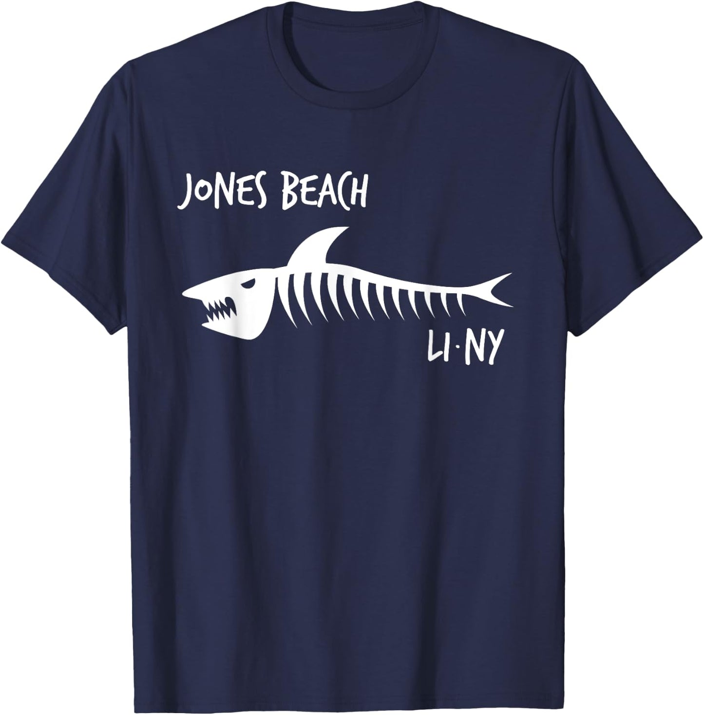 Jones Beach LI NY Shark Skeleton White Print Women Kids T-Shirt - T-Shirt | Navy