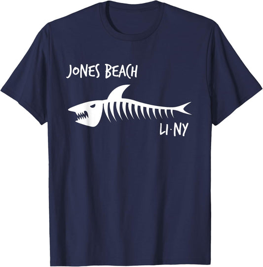 Jones Beach LI NY Shark Skeleton White Print Women Kids T-Shirt - T-Shirt | Navy