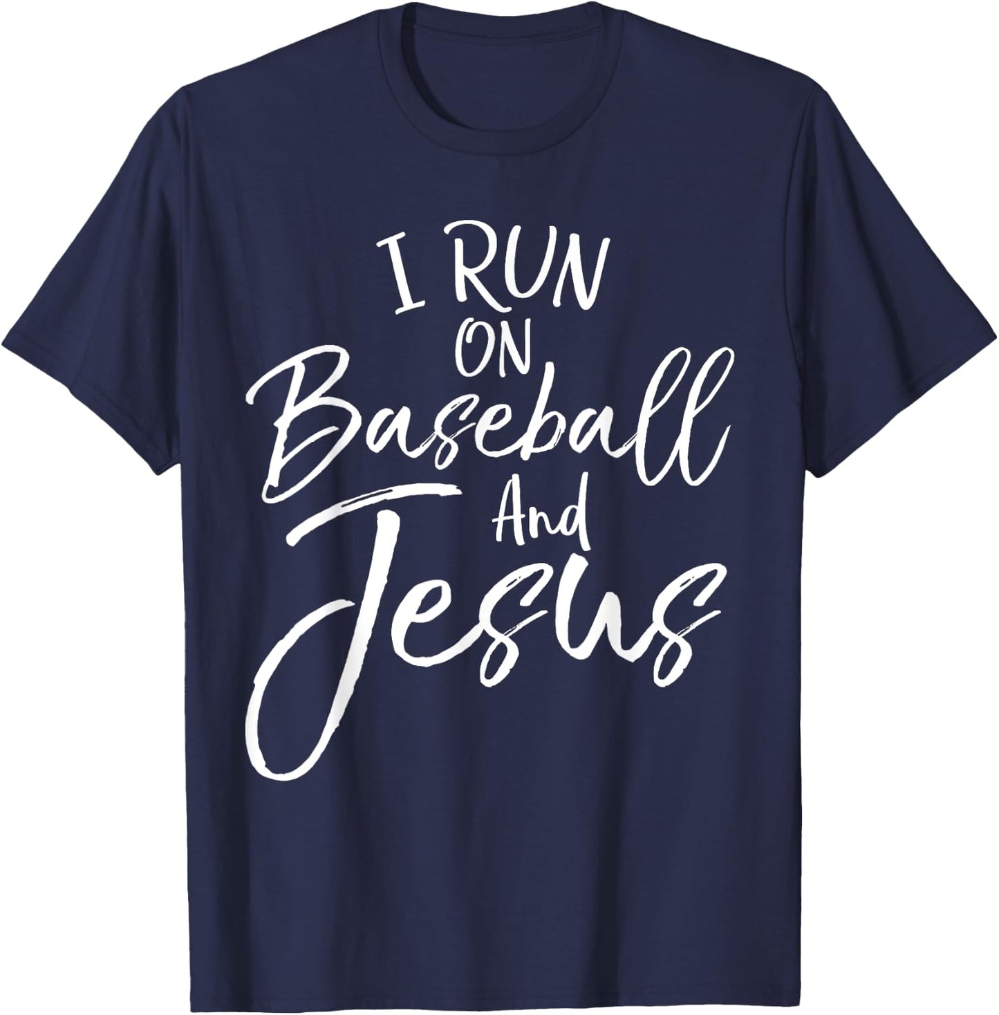 Cute Christian Baseball Gift I Run on Baseball and Jesus T-Shirt - T-Shirt | Navy