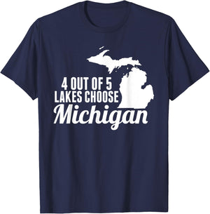 4 out of 5 Lakes Choose Michigan Map Mitten T-Shirt - T-Shirt | Navy