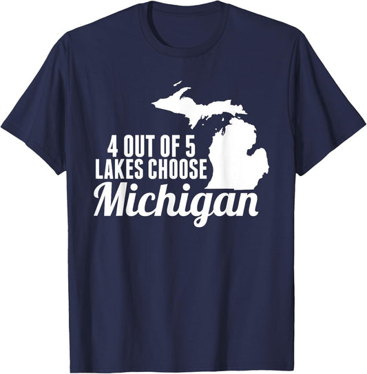 4 out of 5 Lakes Choose Michigan Map Mitten T-Shirt - T-Shirt | Navy