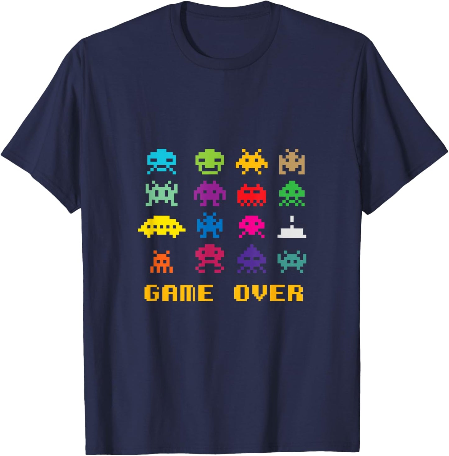 Game Over Retro Alien Invaders 80s 8-bit Video Game T-Shirt - T-Shirt | Navy