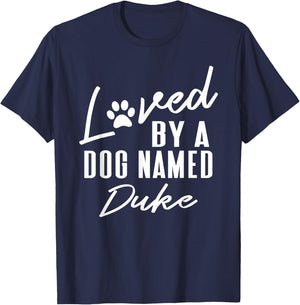 Personalized Dog Name Duke Gift Pet Lover Paw Print T-Shirt - T-Shirt | Navy