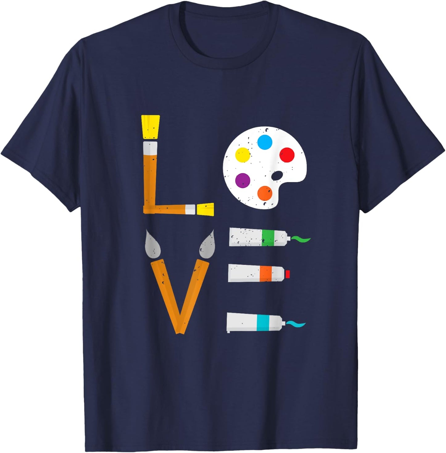 I Love Art Cute Paintbrush Paint Tubes Palette Colourful Art T-Shirt - T-Shirt | Navy