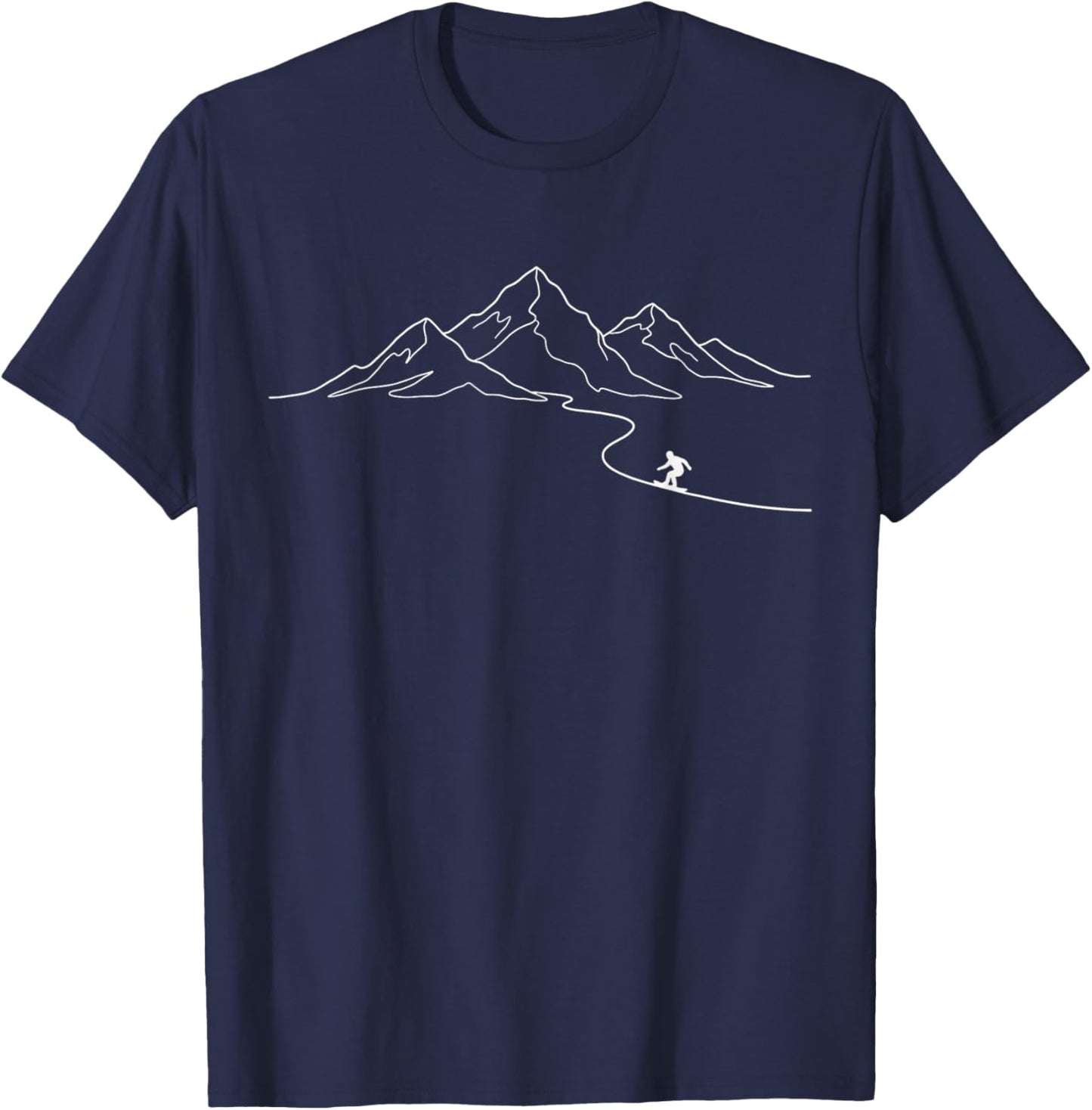 Mountain Snowboard Line Silhouette Snowboarding Graphic T-Shirt - T-Shirt | Navy