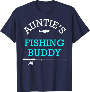 Aunties Fishing Buddy Shirt Cute Kids Gift T-Shirt - T-Shirt | Navy