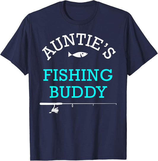 Aunties Fishing Buddy Shirt Cute Kids Gift T-Shirt - T-Shirt | Navy