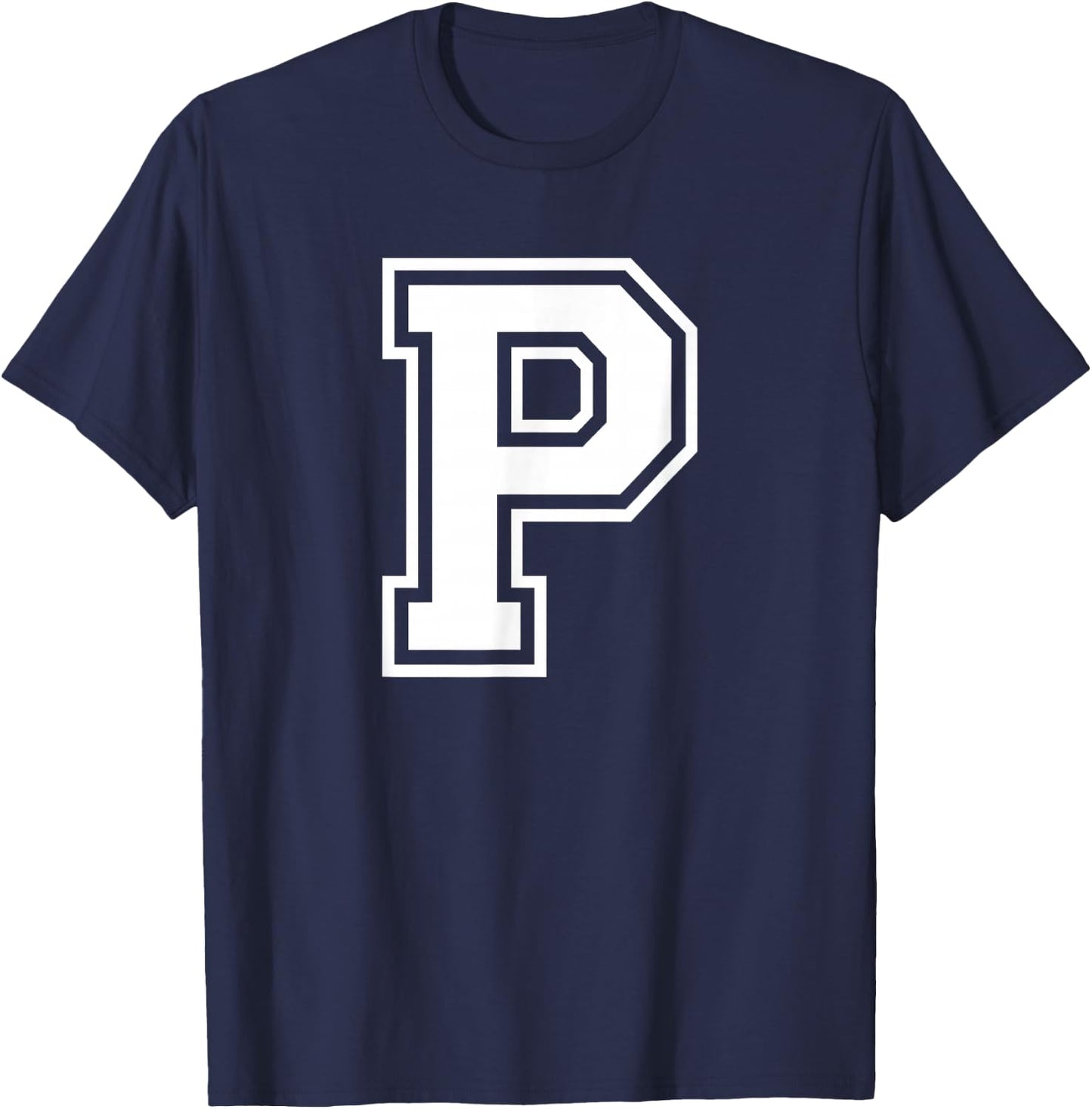 Letter P Name Initial Varsity Alphabet Monogram T-Shirt - T-Shirt | Navy