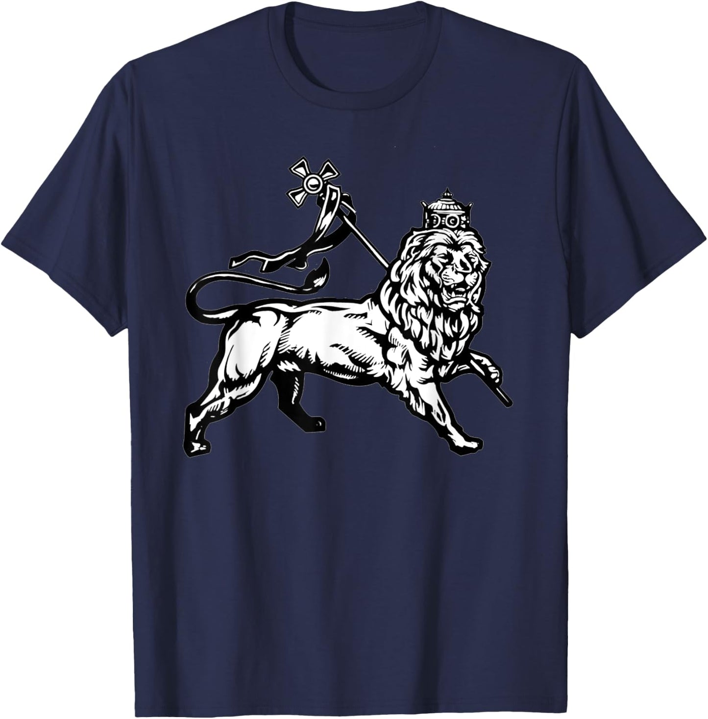 Ethiopian Rasta gift Lion of Judah With Ethiopian Cross T-Shirt - T-Shirt | Navy