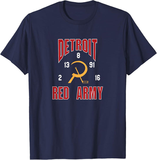 Detroit Red Army Russian 5 Hockey Fan Shirt T-Shirt - T-Shirt | Navy