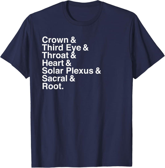 Yoga, Seven Chakras Helvetica Graphic T-Shirt - T-Shirt | Navy