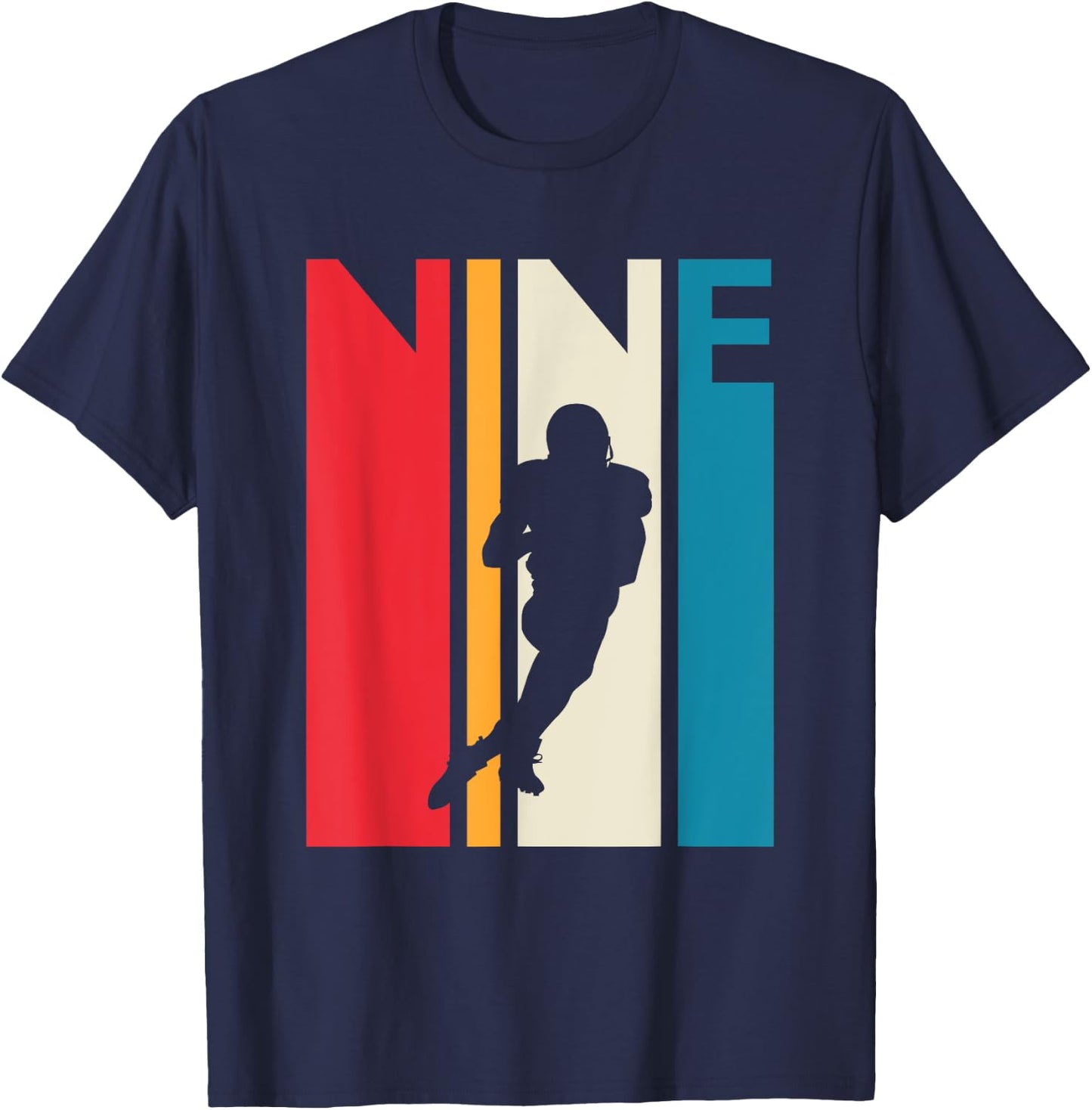 9th Birthday Gift Nine Vintage Football Birthday 9 Year Old T-Shirt - T-Shirt | Navy