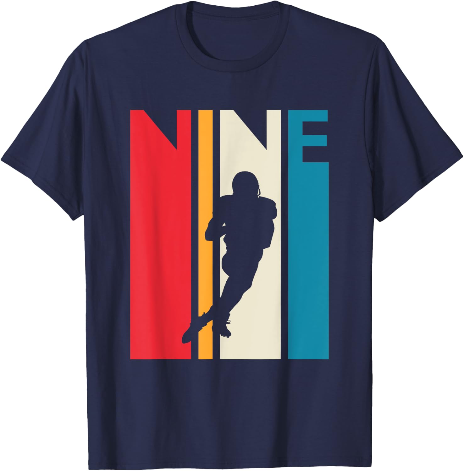 9th Birthday Gift Nine Vintage Football Birthday 9 Year Old T-Shirt - T-Shirt | Navy