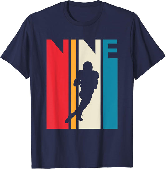 9th Birthday Gift Nine Vintage Football Birthday 9 Year Old T-Shirt - T-Shirt | Navy