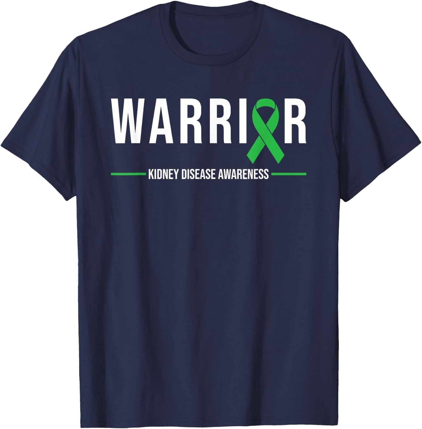 Kidney Disease Awareness Warrior Recovery Green Ribbon T-Shirt - T-Shirt | Navy