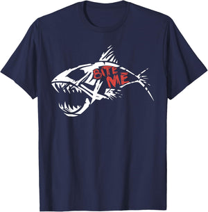 Bite Me Shirt Shark Funny Fishing T-Shirt - T-Shirt | Navy