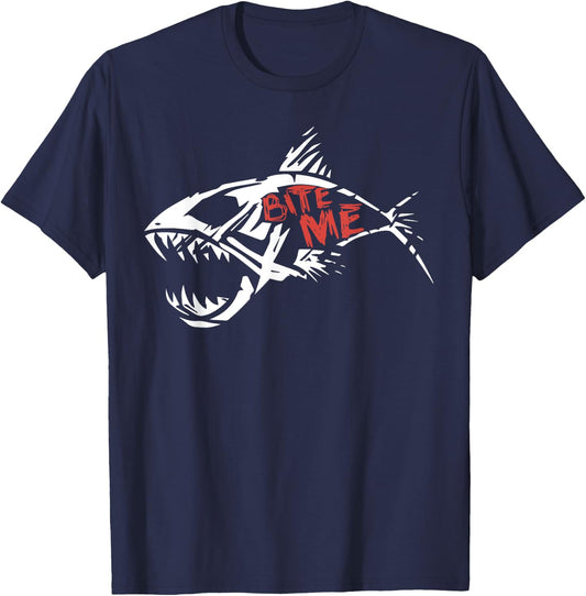 Bite Me Shirt Shark Funny Fishing T-Shirt - T-Shirt | Navy