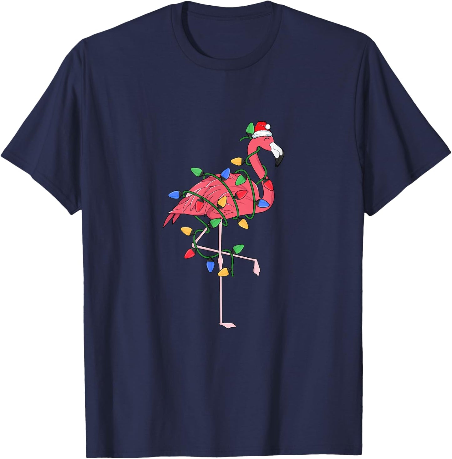 Flamingo Christmas Tree Lights Xmas Kawaii Pink Bird Lover T-Shirt - T-Shirt | Navy