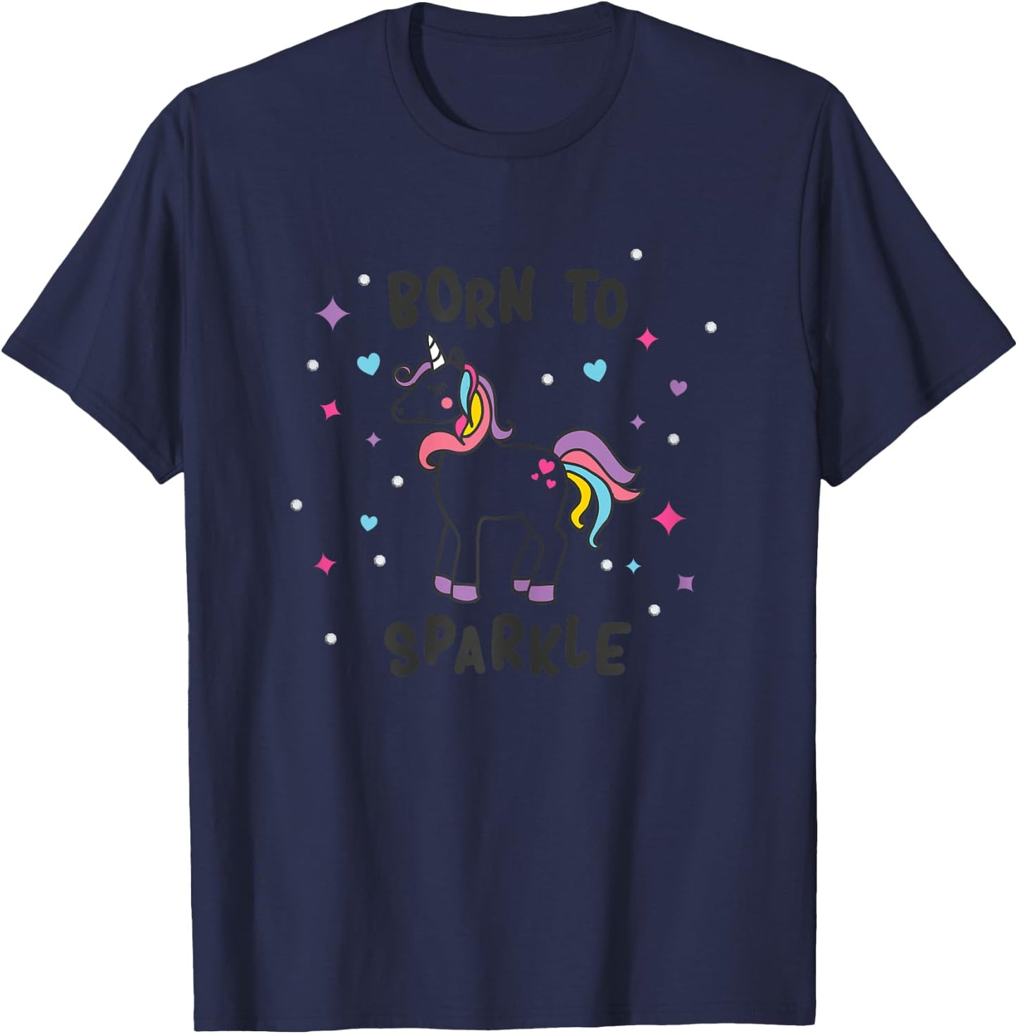 Born To Sparkle Unicorn Cute Girl's T-Shirt - T-Shirt | Navy