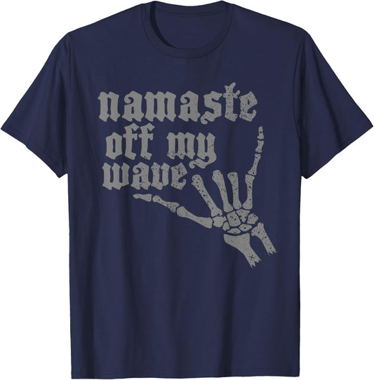 Namaste Stay Off My Wave Skeleton Shaka Surf T-Shirt - T-Shirt | Navy