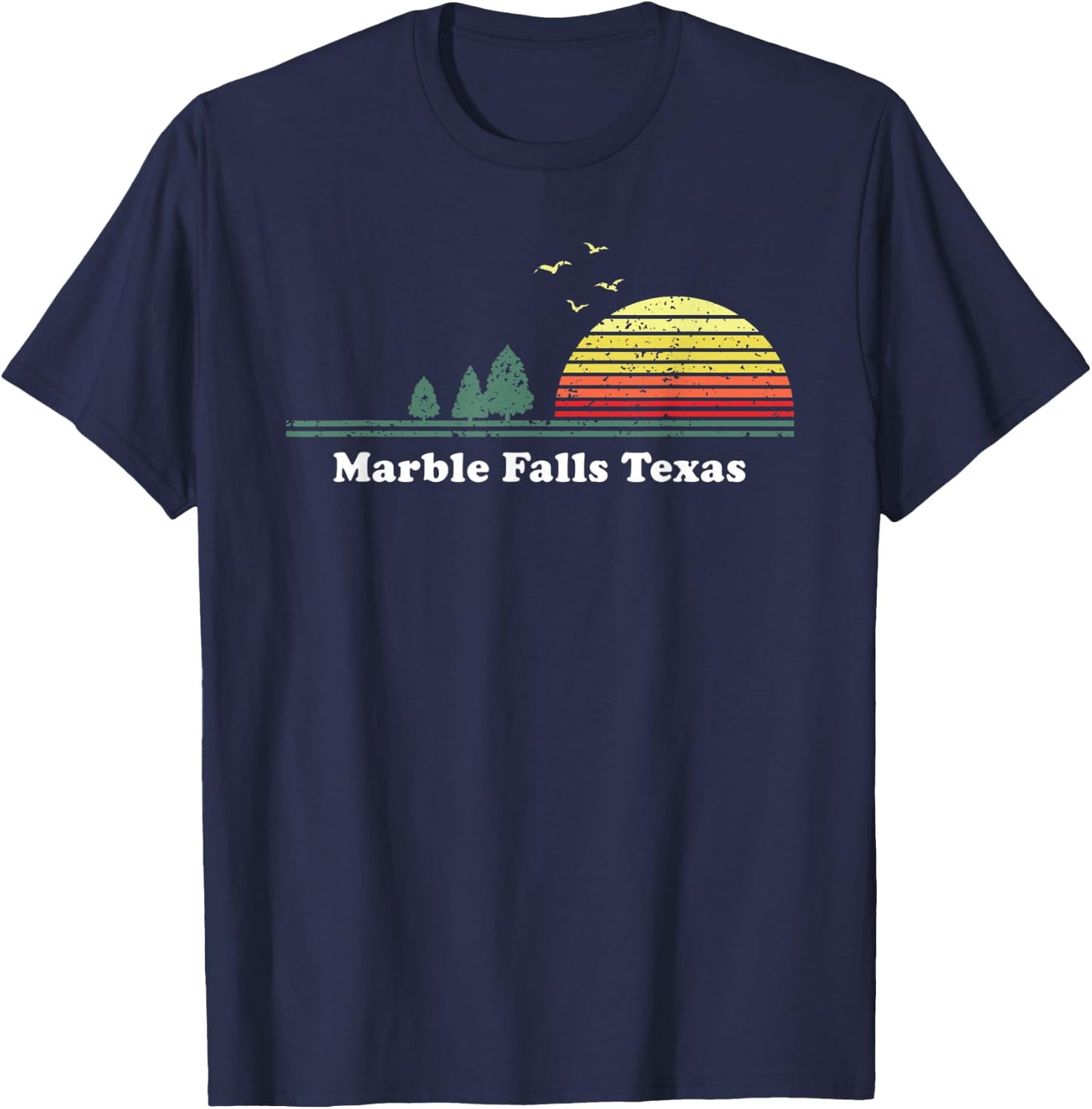 Vintage Marble Falls, Texas Sunset Souvenir Print T-Shirt - T-Shirt | Navy