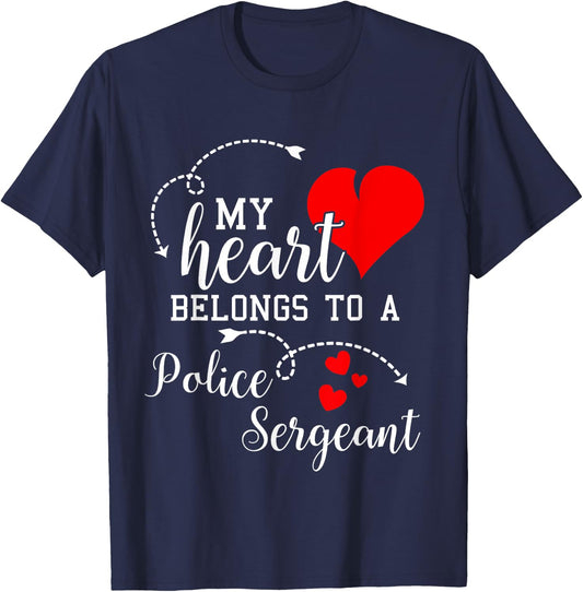 I Love My Police Sergeant Husband Wife Gifts Valentines T-Shirt - T-Shirt | Navy