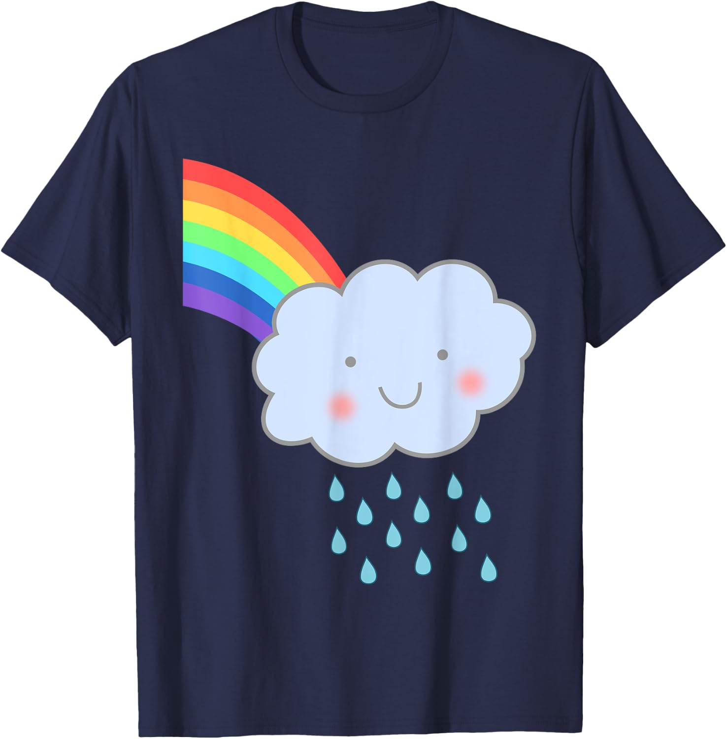 Cute Happy Rain Cloud Rainbow Kids T-Shirt - T-Shirt | Navy