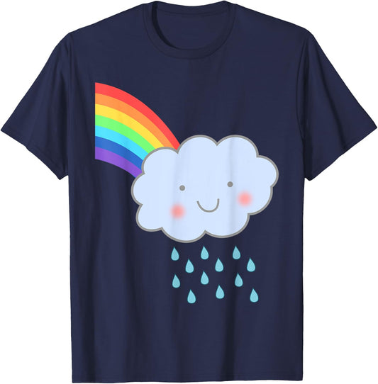 Cute Happy Rain Cloud Rainbow Kids T-Shirt - T-Shirt | Navy