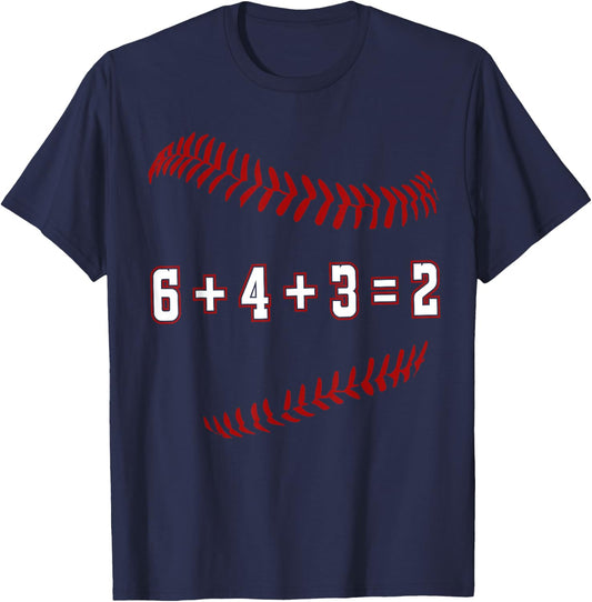 Funny Baseball Gift 6+4+3 2 baseball Double Play T-Shirt - T-Shirt | Navy