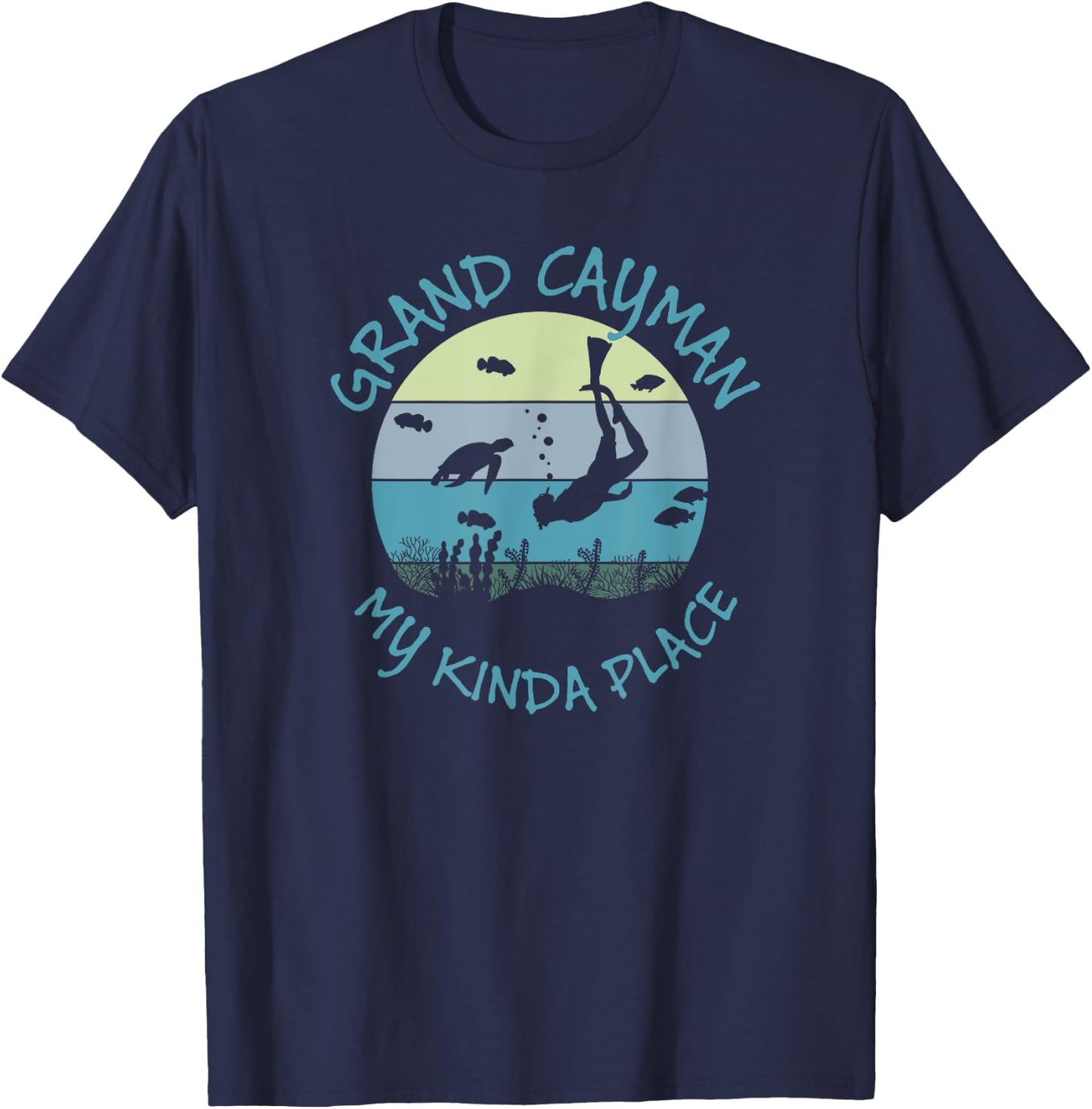 Grand Cayman Vintage Summer Vacation Diving And Scuba Gift T-Shirt - T-Shirt | Navy