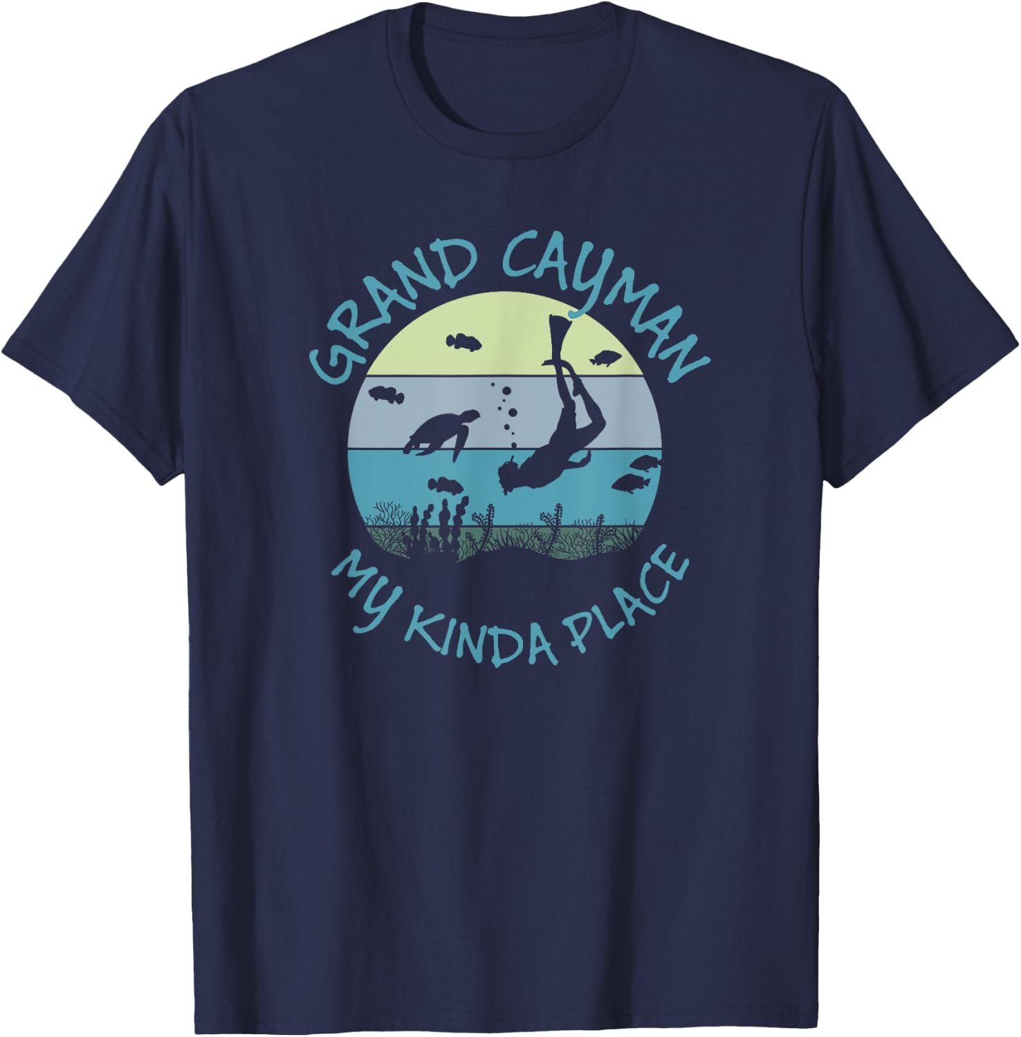 Grand Cayman Vintage Summer Vacation Diving And Scuba Gift T-Shirt - T-Shirt | Navy