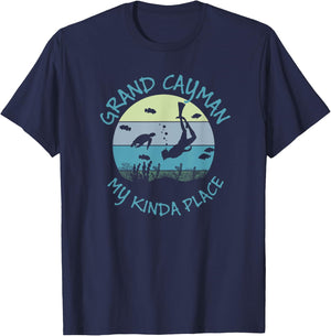 Grand Cayman Vintage Summer Vacation Diving And Scuba Gift T-Shirt - T-Shirt | Navy