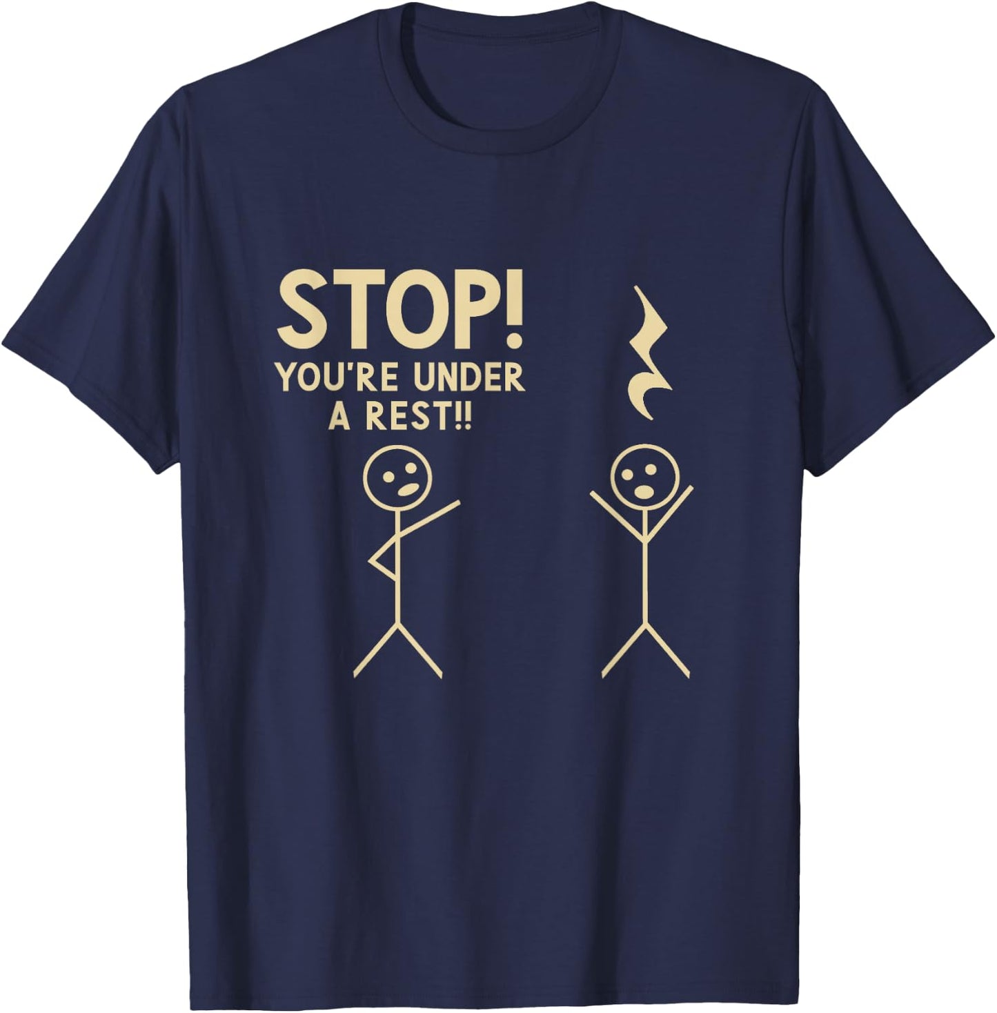StrikeAChordClothing Co. Stop You're Under Arrest Funny Music Notation Theory Joke - Black, Small T-Shirt - T-Shirt | Navy