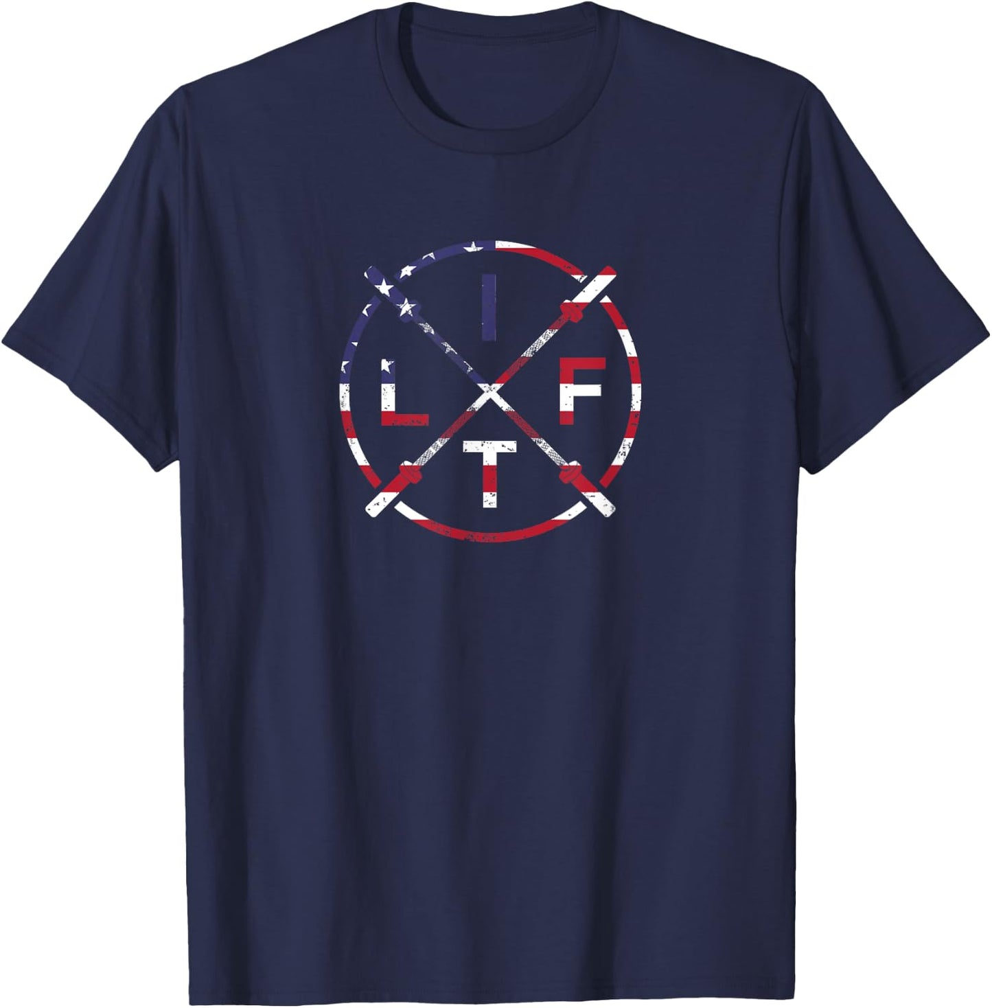 Weight Lifting Gym Workout Fitness Lift 4th of July Flag Men T-Shirt - T-Shirt | Navy