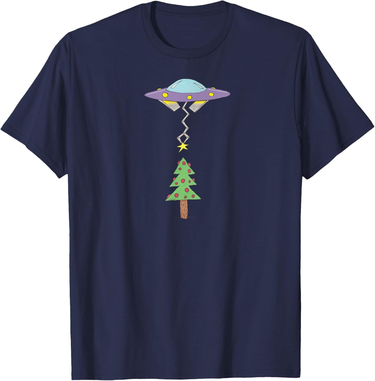 UFO Stars Top Of Christmas Tree Holiday Gift T-Shirt - T-Shirt | Navy