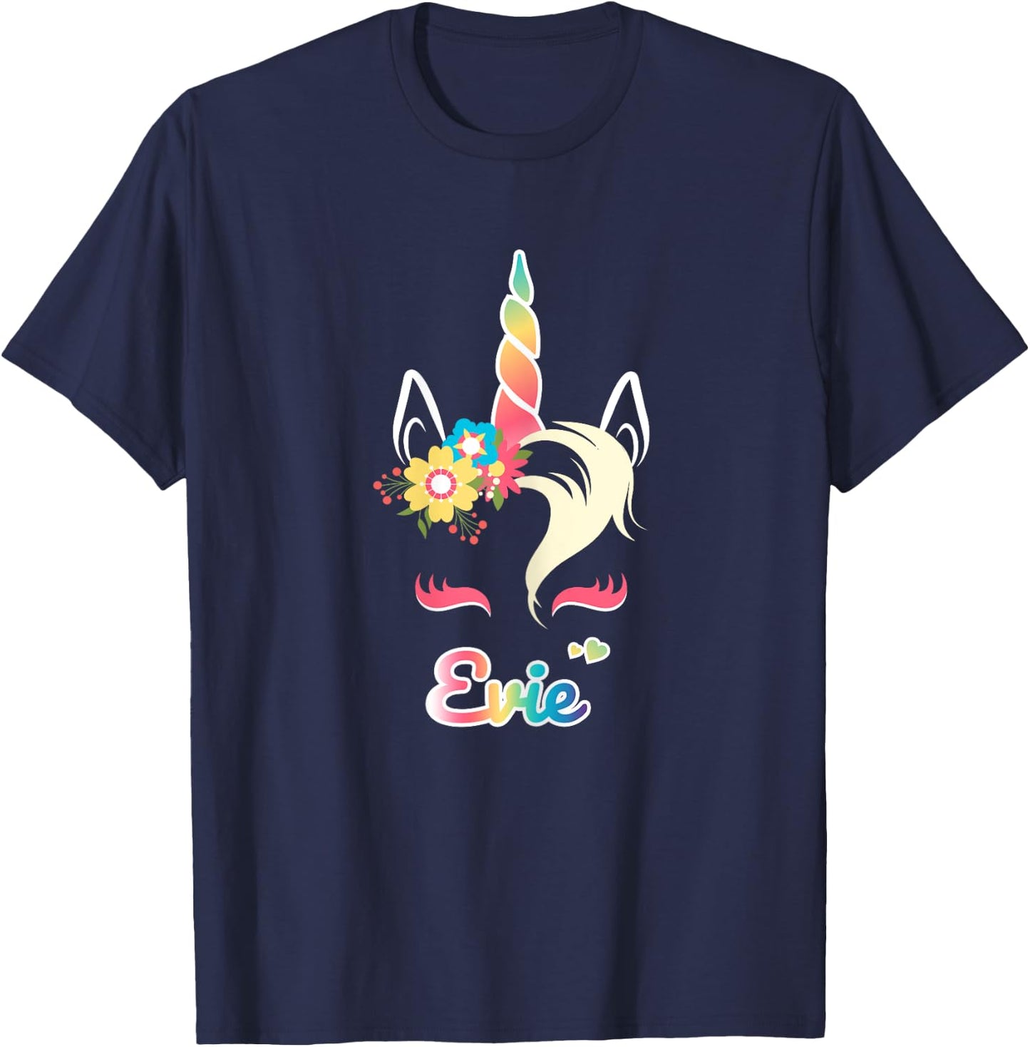 Rainbow Unicorn Evie Shirt Custom Name Gift girls T-Shirt - T-Shirt | Navy