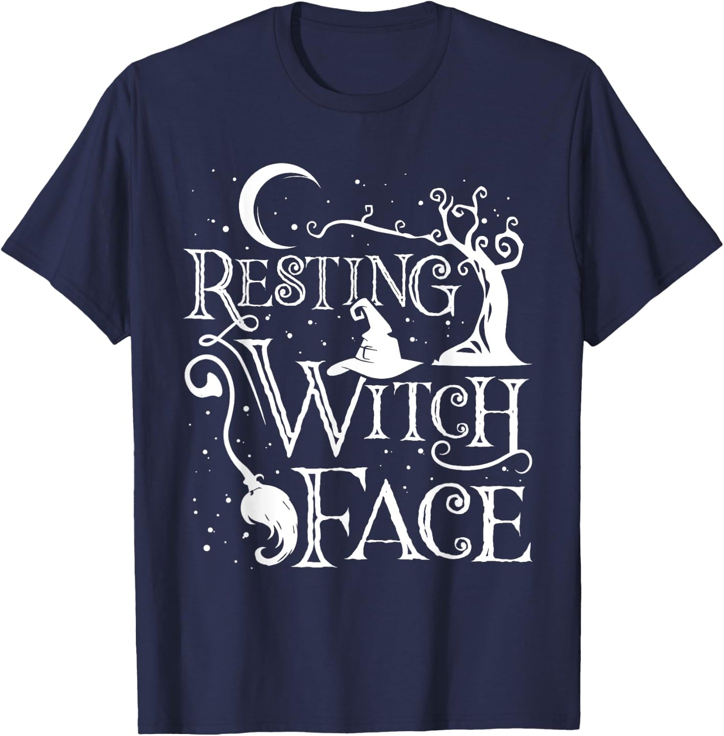 Women Girls Funny Halloween Resting Witch Face T-Shirt - T-Shirt | Navy