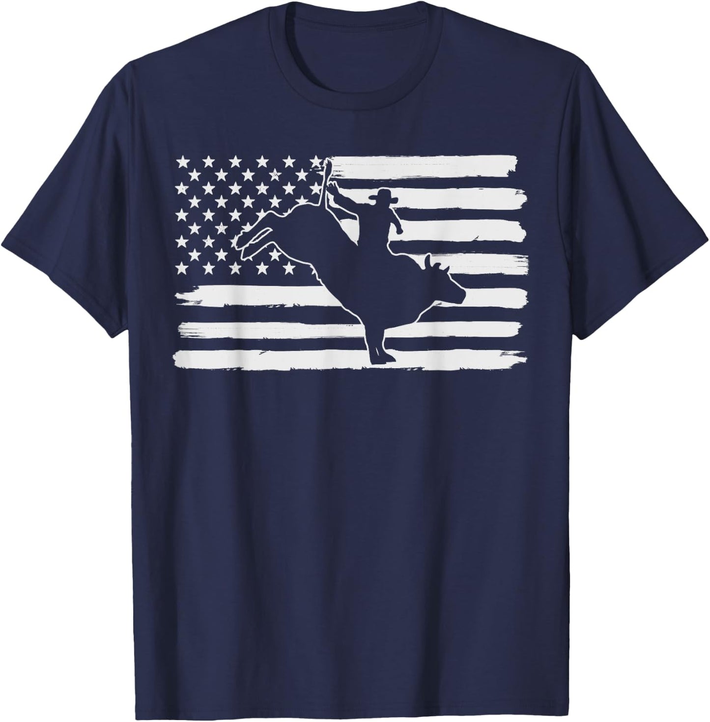 Rodeo Cowboy Bull Riding USA Flag 4th Of July US America T-Shirt - T-Shirt | Navy
