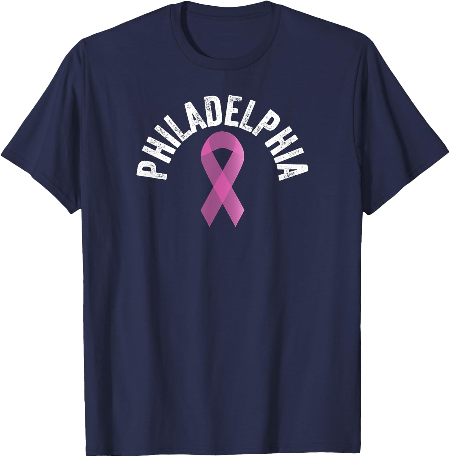 Philadelphia Pink | Pink Breast Cancer Awareness Pink Ribbon T-Shirt - T-Shirt | Navy