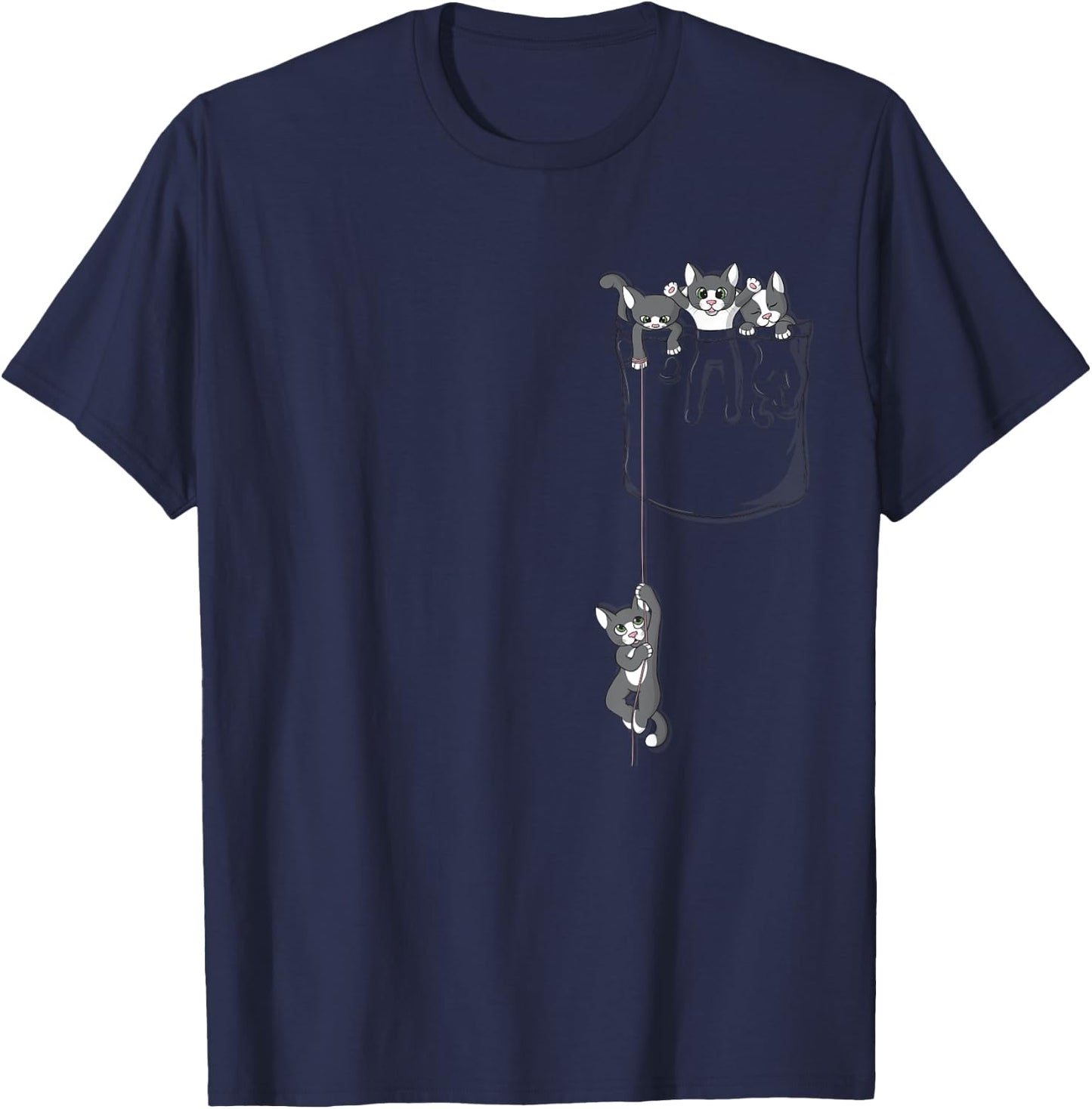 Cute Kittens Playing in the Pocket, Cat Men Women Kids T-Shirt - T-Shirt | Navy