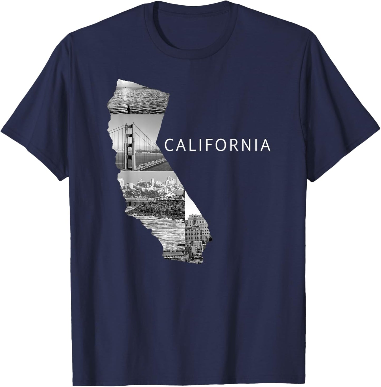 USA California State Map Golden Gate Bridge Sea T-Shirt - T-Shirt | Navy