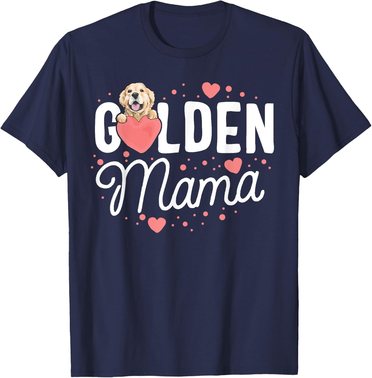 Golden Retriever Mama Gift Heart Lover Mom Mother Women T-Shirt - T-Shirt | Navy