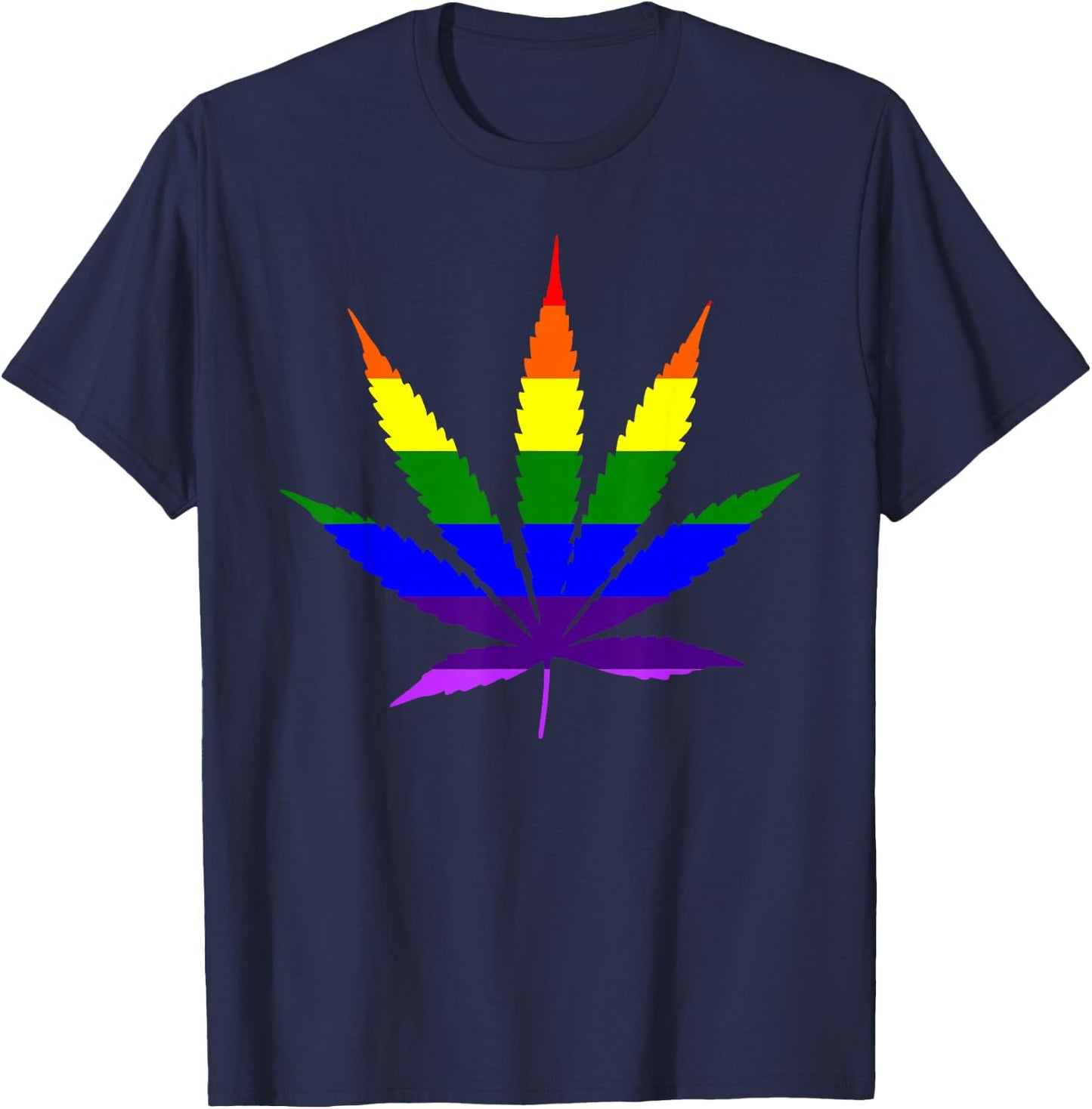 Rainbow Marijuana Leaf Pot Leaf Pride Shirt T-Shirt - T-Shirt | Navy