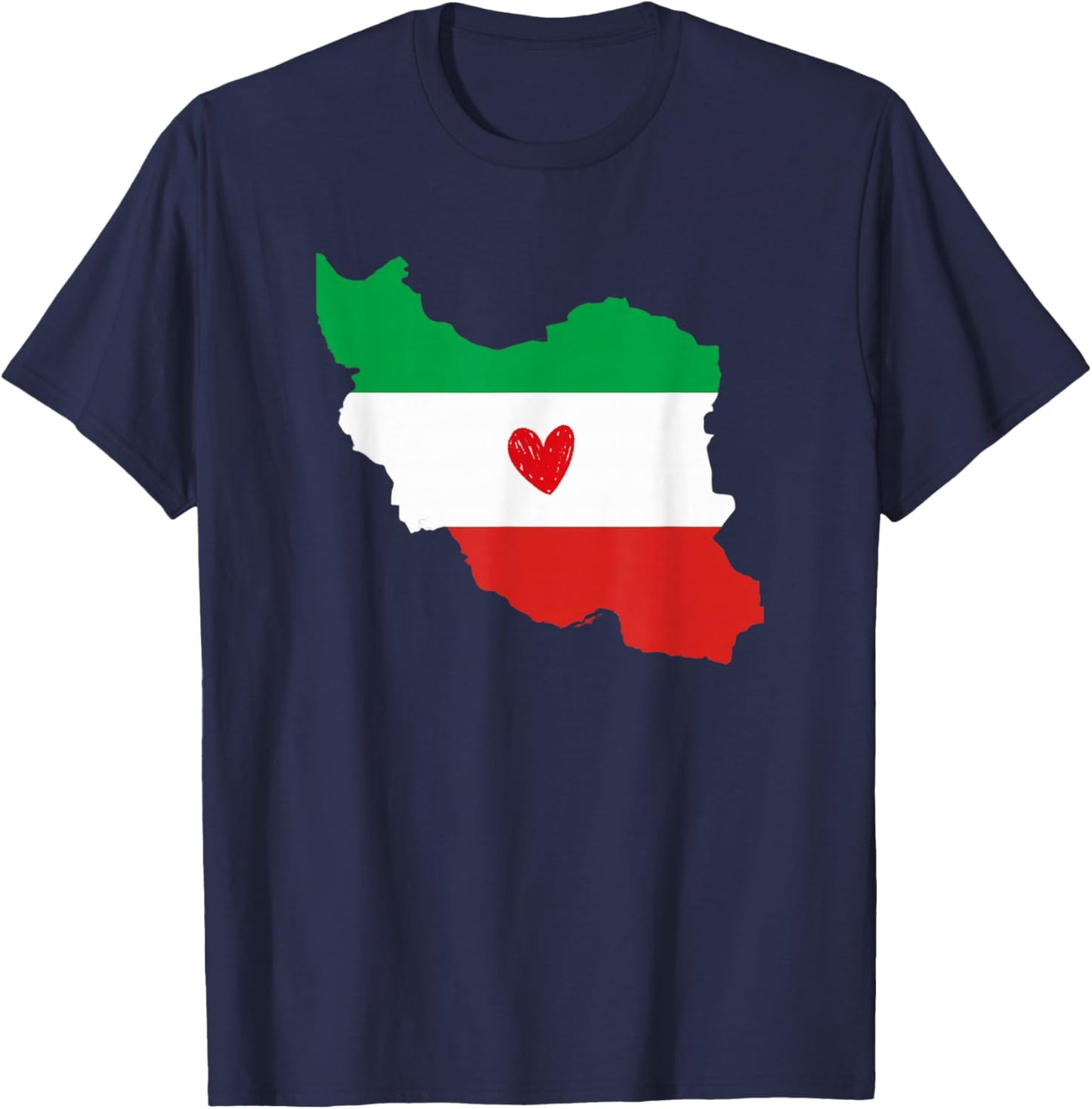 Map of Iran Flag Colors with Heart T-Shirt - T-Shirt | Navy