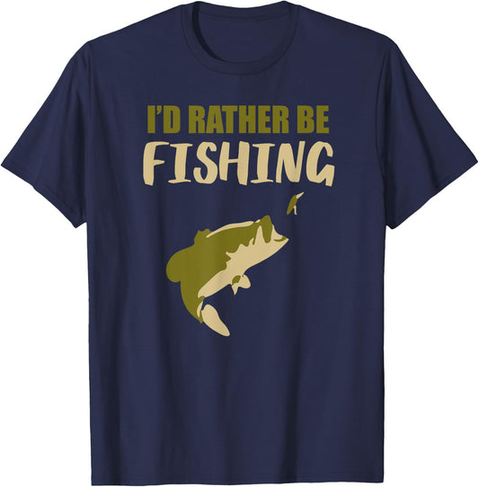 I'd Rather Be Fishing Shirt - Funny Fishing Shirt T-Shirt - T-Shirt | Navy