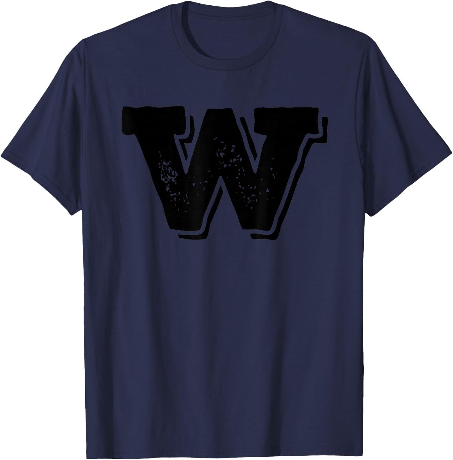 Letter W Capital Alphabet College Varsity Monogram Club T-Shirt - T-Shirt | Navy
