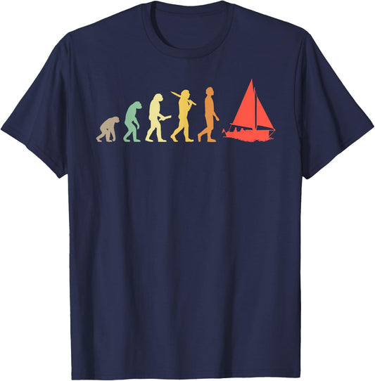 Retro Sailing Evolution Gift Sailors & Skippers T-Shirt - T-Shirt | Navy